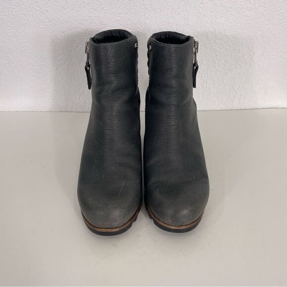 Sorel Grey Leather Block Heeled Booties - Picture 3 of 10